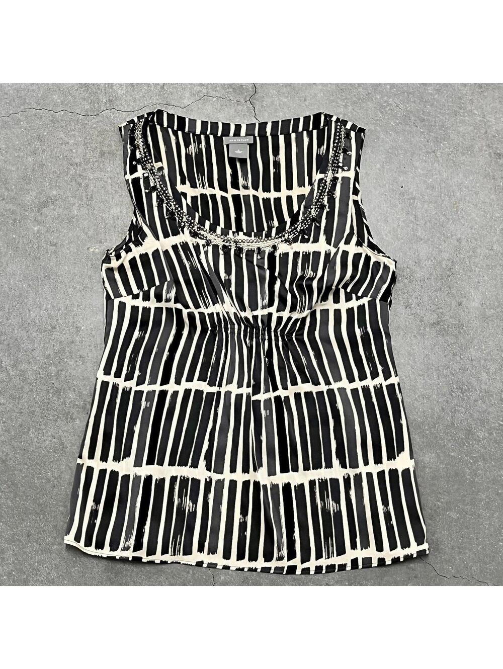 Ann Taylor Striped Bejeweled Silk Blouse